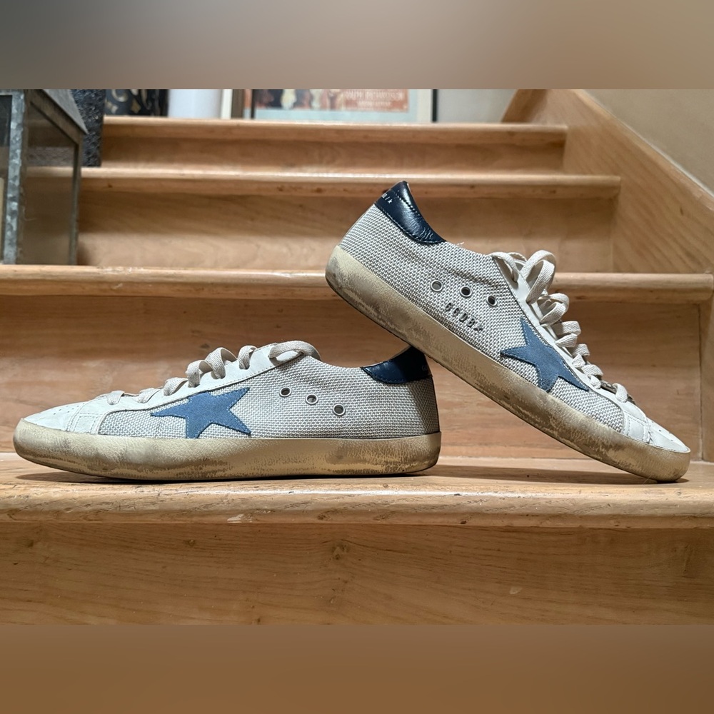Golden Goose Super-Star Low Sneaker - Off-white/Steel Blue/Navy Men’s 10US/43EU - Picture 2 of 12